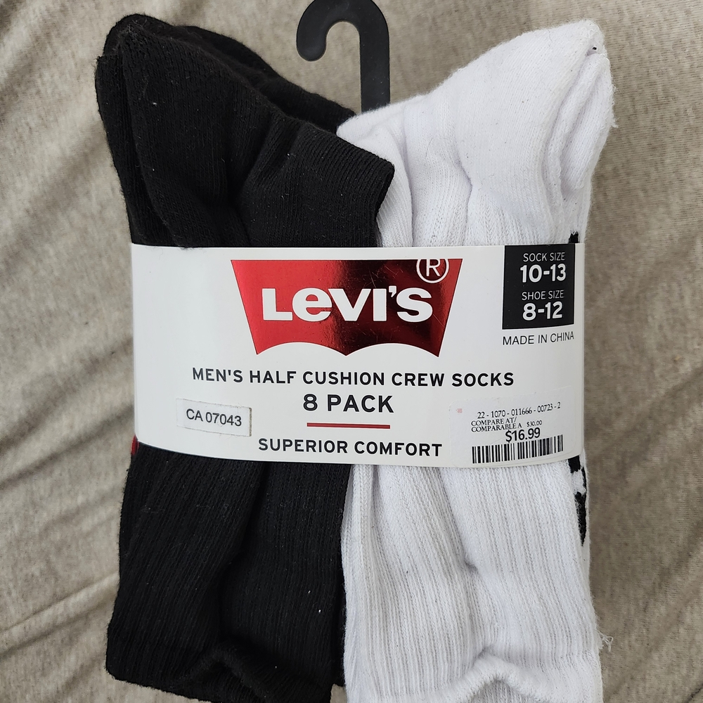 Levi's Black and White Casual Crew Socks 8-Pack